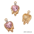 Pink heart pendant with gold molten frame and diamonds for jewelry making 24x14mm - Melting Heart Gold Pink Rhinestone