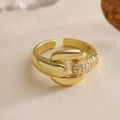 Anillo de cadena ajustable bañado en oro de 18K con pavé de circonitas brillantes - 14263/Anillo Abierto de Elemento de Cadena / Oro de 18K