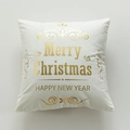 Kerst kussenhoes crème met goudfolie sneeuwvlok en tekst Merry Christmas - Stijl 2-Sierpatroon / Met 400g Katoenen Kern