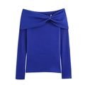 Haut en tricot bleu roi à épaules dénudées avec manches longues et épingle dorée - S / Bleu