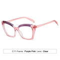 Cat eye sunglasses with C11 purple pink gradient frames and clear lenses for women - C11 Purple Pink Frame Clear Lens