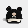 Kids black and white patchwork baseball cap with cute bear ears and letter patch - Bear Nose Style / Black