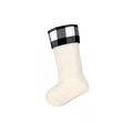 Knitted Christmas stocking with classic black and white buffalo plaid cuff decoration - White Knit Body with Black Plaid Cuff