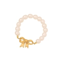 Armband aus Perlenimitat mit goldenem Schleifenanhänger auf minimalistischem Hintergrund - 3# Armband (Perle Schleife)