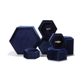Navy blue hexagonal velvet jewelry box with premium texture for ring storage display - Small Ring Box (For Stud Earrings) / Dark Blue