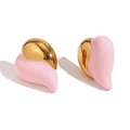 Pink and gold contrast heart earrings in polished 18K plated stainless steel enamel - Gold-Pink