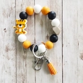 Silicone bead keychain bracelet with orange tassel and cute cartoon tiger charm - Tiger