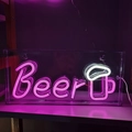 Pink and white LED neon Beer sign with a beer mug pattern on acrylic backing - Pink (3D Box)