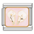 Italian charm link with pink glitter enamel and white calla lilies in stainless steel - Pink Glitter White Calla Lily Style (C1173)