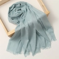 Light blue cotton linen scarf with fringe edges in a rustic wooden display tray - 180*100cm / Bean Green (TH39-32)