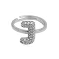 Adjustable silver letter E ring with sparkling micro-pave cubic zirconia crystals - Adjustable Open / Silver-J