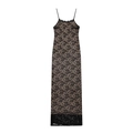 Abito lungo sexy in pizzo nero aderente con spalline sottili e fodera beige - S / Nero