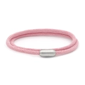 Detail of pink double-layered woven cord bracelet with silver magnetic cylinder clasp - Pink