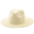 Detailed close-up of cream straw fedora hat showing fine spiral woven texture and crown - Creamy White