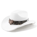 Close-up of a white western cowboy hat featuring an ornate band and a crystal heart buckle - M (56-58cm) / Pure White