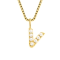 Elegant gold stainless steel box chain necklace with pearl-inlaid letter V pendant - Letter V - Gold