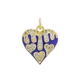 18K gold plated heart pendant with purple drip oil glaze and white micro zircons - Dark Blue