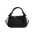 Black pleated dumpling handbag with knotted handle and fashion brand engraving - Black