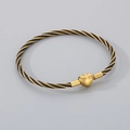 Black and gold stainless steel twisted cable bracelet with heart buckle - Auspicious Cloud Black Gold