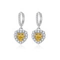Boucles d'oreilles cœur en argent 925 avec diamants jaunes et sertissage halo brillant - Argent 925 / Anneau Jaune