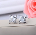 Pendientes de plata con circón brillante de corte redondo en lujoso estilo francés chic - Zircón de Corte Redondo Plateado