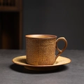 Retro Japanese ceramic coffee cup and saucer set with brown woven texture surface - No.248 Medium - Bag Texture Brown 250ml
