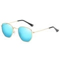 Hexagonal golden metal sunglasses with reflective blue mirrored lenses and black temple tips - Gold Frame/Blue Mirror (Polarized)