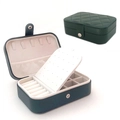 Portable PU leather jewelry box in dark green and blue-black with ring slots and hooks - Upgrade Quilted Style (Green) / Green