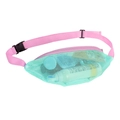 Mint green mesh waist bag for beach toys with adjustable pink strap and buckle - Green with Pink Strap Beach Waist Bag 17x35cm