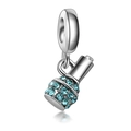 Silver microphone pendant charm with blue crystals and a smooth metallic finish - Microphone / Blue Zirconia