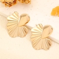 Detailed view of golden flower petal earrings with radiant textures and drop accents - Radial Pleated Petal Gold (G-598)