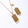 Gold stainless steel Virgo zodiac rectangle pendant necklace with double-sided engraving - Virgo / Gold
