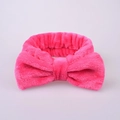 Soft bright pink plush headband with bow design for face washing and skincare routines - Rose Red Headband 1pc