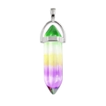 Hexagonal prism crystal pendant featuring a rainbow gradient of green, yellow and purple - Gradient Purple Yellow Green