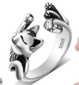 Adjustable vintage S925 sterling silver ring featuring a cute sleeping cat design - Lazy Sleeping Cat