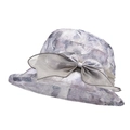 Women's organza sun hat in lavender floral fabric with a large grey side bow - Gray
