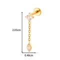 Gold titanium flat back earring with zircon chain pendant and teardrop gem details - Square Pendant Tassel Style (T2555-5) / Gold