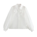Elegante camicetta bianca in organza con ricamo floreale e maniche a sbuffo - XS / Bianco