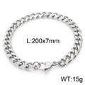 Silver stainless steel Cuban link bracelet for men and women with lobster clasp - Style B 7mm 200mm(KB166150-ZZ)