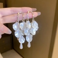 Detailed macro view of vintage flower tassel earrings with crystals and waterdrop pearls - Gold Tassel (13# Silver Earring Post)