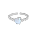 S925 sterling silver heart opal ring with minimalist irregular textured finish - White Gold
