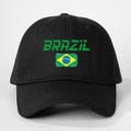 Verstelbare zwarte katoenen baseballpet met groene BRAZIL-tekst en geborduurde vlag - Verstelbaar / Zwart