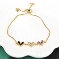 Adjustable gold heart bracelet with black, white and purple cubic zirconia stones - Black/White/Purple (BR10803-7)