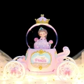 Pink Cinderella carriage crystal ball with princess figure and glowing LED light - MK Medium 80 Snowfall + Color Light / 2072 Pink (Princess)