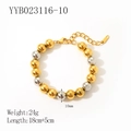 Minimalist 10mm gold and silver beaded bracelet in stainless steel with lobster clasp - Two-Tone Bracelet (10mm Bead) / 18cm+5cm