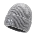 Berretto grigio in maglia da uomo con logo HB ricamato e calda trama a coste - Grigio chiaro