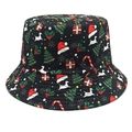 Weihnachts-Anglerhut mit festlichen Mustern wie Bäumen und Schneeflocken auf schwarzer Baumwolle - M (56-58cm) / Schwarz
