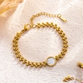 Bracciale a catena con cuori placcato oro 18K con inserto in madreperla bianca rotonda - Stile Disco Tondo Oro (7799)