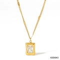 Golden rectangular necklace with square clear cubic zirconia pendant on white background - White Zirconia Square Necklace(KDD043)