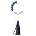Beaded wristlet keychain with marble and black beads, gold ring and black PU tassel - Style 15 (Black White Marble Tassel)